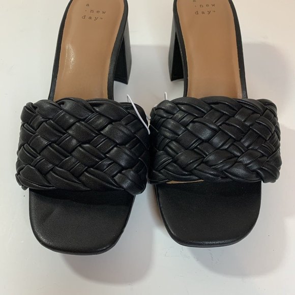 A New Day Womens Dorothy Slide Sandals Black Wedge Basketweave - Picture 9 of 10